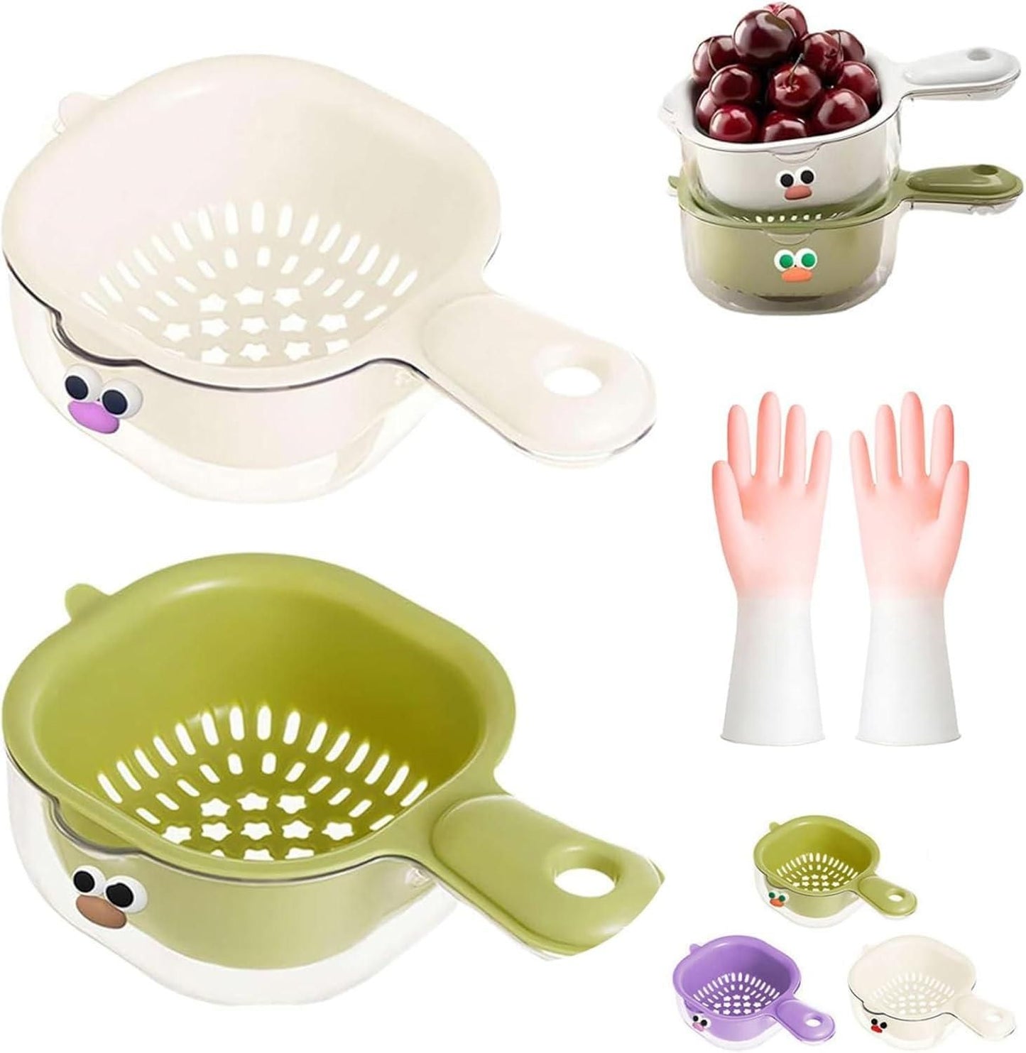 Strainer Dual-Layer Veggie & Fruit Draining Basket with Handle